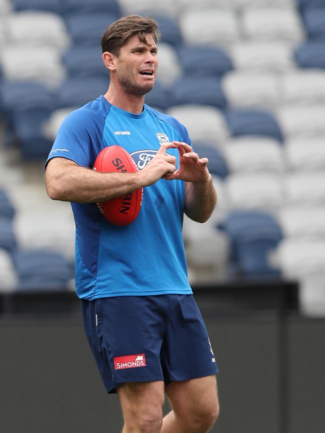 Tom Hawkins at Cats training. Picture: Alan Barber