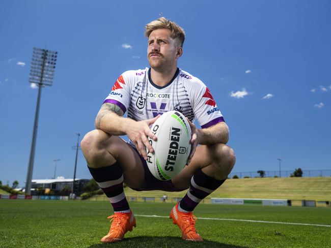 ATTN: DO NOT USE WEEKENDS ONLY CONTACT THE COURIER MAIL PIC DESK BEFORE USE..... Storm Five Eighth Cameron Munster before this weekends NRL Grand Final against Penrith.  Photo Lachie Millard