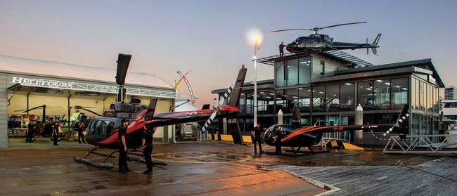 Gold Coast Helitours used 16 Riverwalk pontoons for a double-story office with helipads on the roof. Picture: Gold Coast Helitours