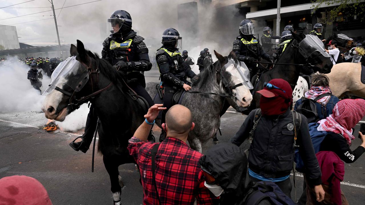 Police used tear gas and rubber bullets to control the crowd. Picture: William West / AFP