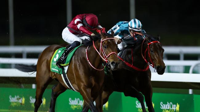 RIYADH, SAUDI ARABIA - FEBRUARY 22: Ryusei Sakai riding Forever Young (L) wins the Sadi Cup 2025 on February 22, 2025 in Riyadh, Saudi Arabia.  (Photo by Francois Nel/Getty Images)