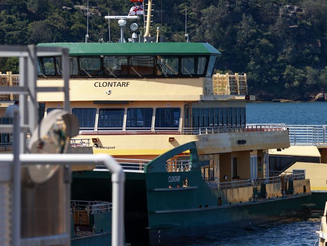 An emerald class ferry, the Clontaf, docked Balmain Shipyard in February. All three Chinese-built Emerald 2 ferries have suffered engine issues recently, including an engine failure in the Clontaf. Picture: Justin Lloyd.