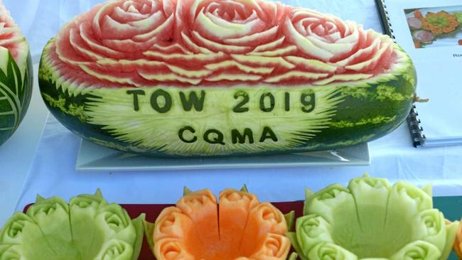 Andrew Hao&#39;s carved fruit display. Picture: Jann Houley