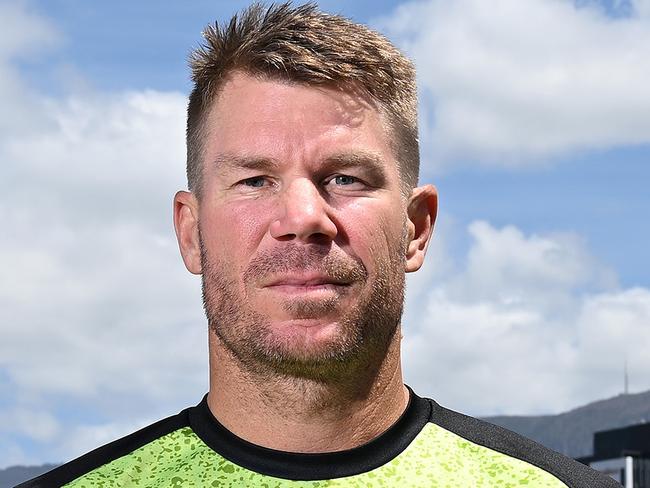 HOBART, AUSTRALIA - JANUARY 26: David Warner of the Thunder is seen during a BBL Final Media Opportunity at Consitution Dock on January 26, 2025 in Hobart, Australia. (Photo by Steve Bell/Getty Images)