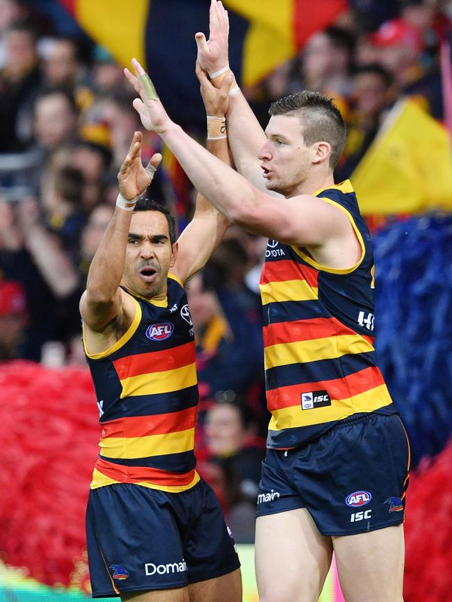 Josh Jenkins with Eddie Betts in 2018. Picture: AAP / David Mariuz