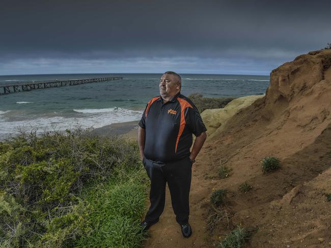 Native Title.South Australian elder Mark Koolmatrie and chair of the Tribal owners of Southern South Australia, taken at Port Noarlunga, South Australia.Thursday 13 August 2020 Pic Roy Van Der Vegt