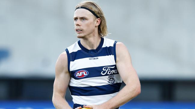 Geelong’s Zach Guthrie, in action in a pre-season match, says he feels well-prepared to attack the 2024 season. Picture: Michael Willson/AFL Photos