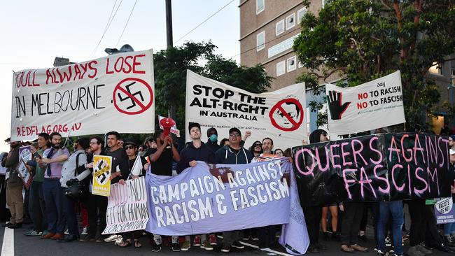 A protest against alt-right figure Milo Yiannopoulos in Melbourne. Picture: Jake Nowakowski