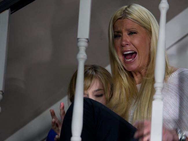 Tara Reid in the cult franchise flick, <i>Sharknado</i>. Apparently she does little preparation to deal with the “rubber sharks”. Picture: Supplied