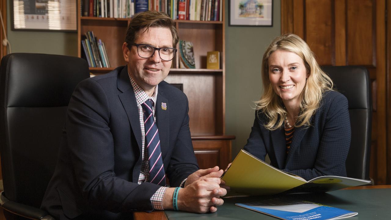 Toowoomba Regional Council Mayor Geoff McDonald and Deputy Mayor Rebecca Vonhoff discuss council under their leadership. Picture: Kevin Farmer