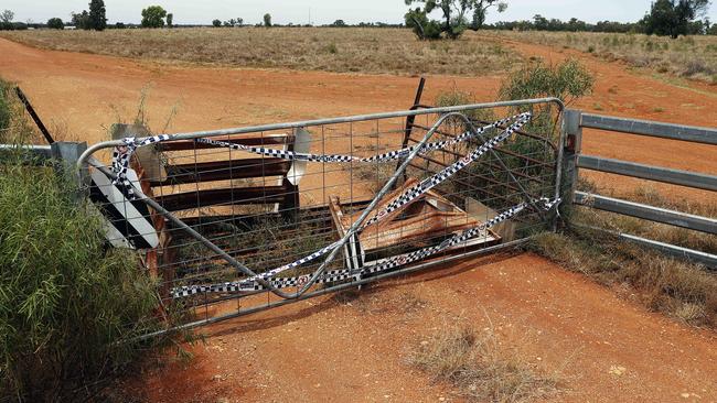 The front gate of Joel Carter’s property when he was found. Picture: Sam Ruttyn