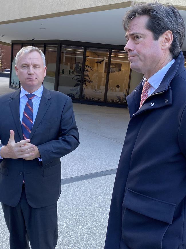 Premier Jeremy Rockliff with AFL CEO Gillon McLachlan in Hobart. Picture: Brett Stubbs