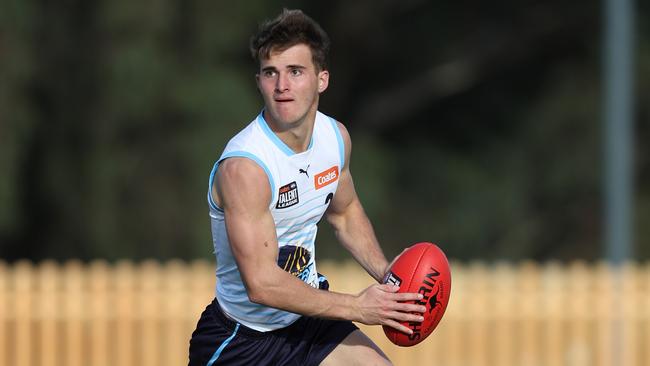 MELBOURNE, AUSTRALIA - June 02: Archer Day-Wicks of the Pioneers in action during the 2024 Coates Talent League U18 Boys Round 10 match between Bendigo Pioneers and Gippsland Power at La Trobe University on June 02, 2024 in Melbourne, Australia. (Photo by Rob Lawson/AFL Photos)