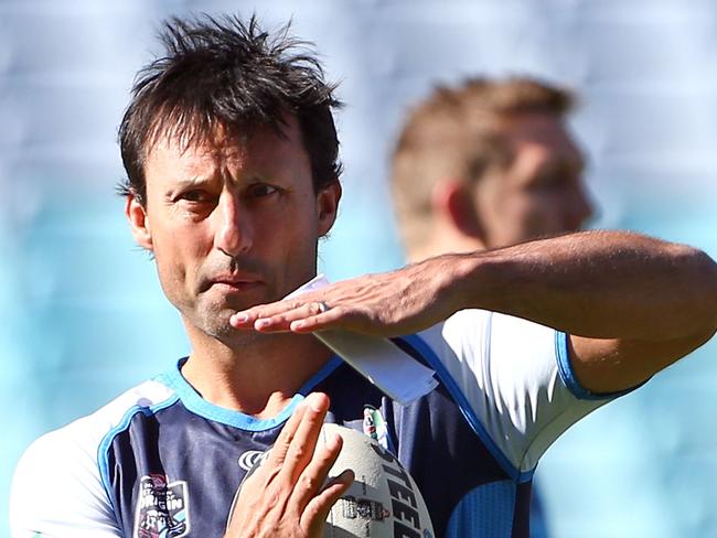 Laurie Daley calls time during a New South Wales Blues training session.