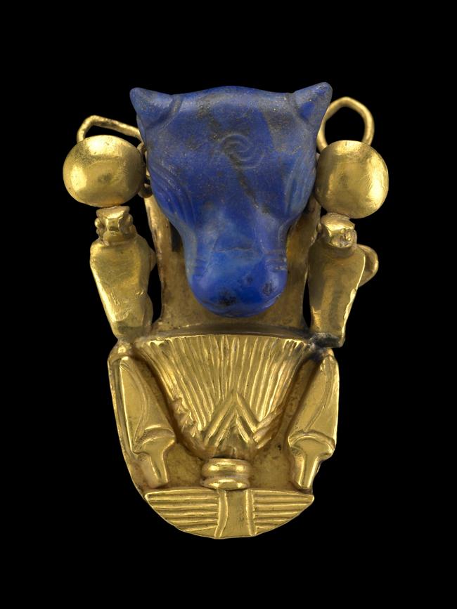 Bull’s head ornament made of gold and lapis lazuli. Picture: The Trustees of the British Museum