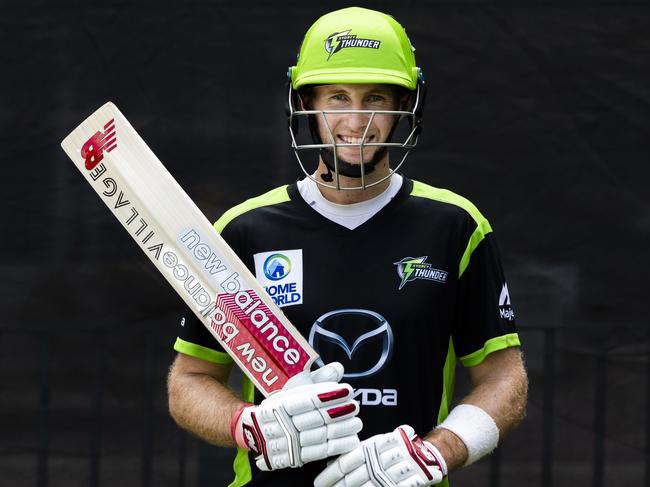 Joe Root pictured at cricket practice in the nets at Sydney Olympic Park ahead of his Big Bash match. England star batsman Joe Root has joined Big Bash League team Sydney Thunder as their marquee star. Pic Jenny Evans