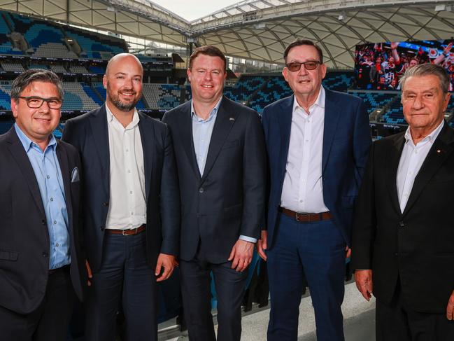 Daily Telegraph. 08, September, 2022.NRL chiefs, Dino Mezzatesta, Jim Sarantinos, Blake Solly, Brian Fletcher and Nick Politis, at the Daily Telegraph NRL Finals Lunch, at Allianz Stadium, Moore Park, today.Picture: Justin Lloyd.