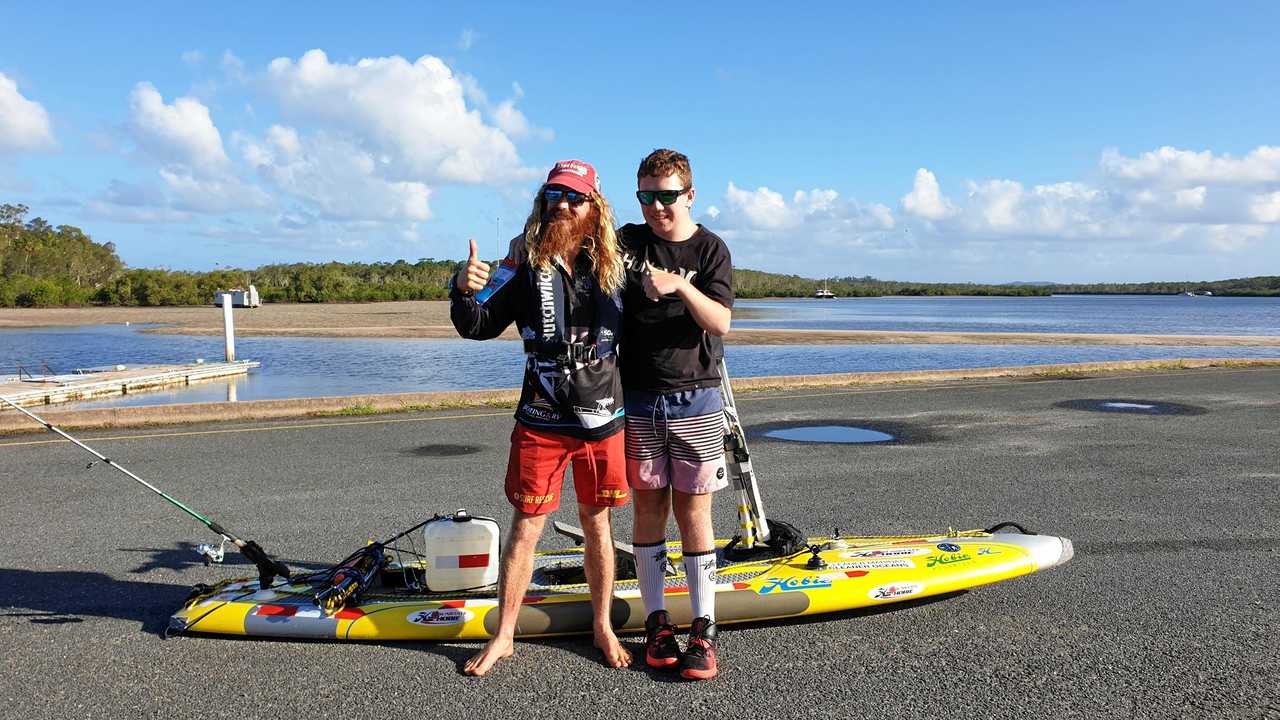 INCREDIBLE JOURNEYS: Anti-pollution campaigner Ben Ferris is paddling from Byron Bay to Cairns to draw attention to plastic pollution. Rainbow Beach crash survivor Tristan Sik (right) is on a journey of his own. Picture: Contributed