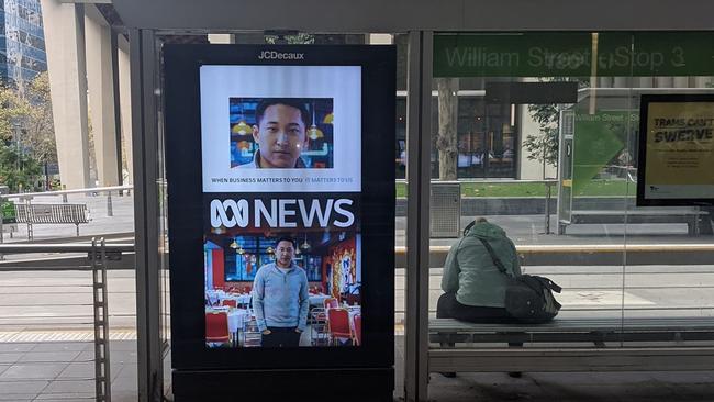 An ABC advertisement seen at a tram stop in Melbourne's CBD in May, 2021.