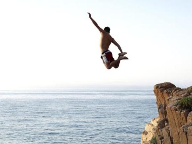 cliff jumping in the sea