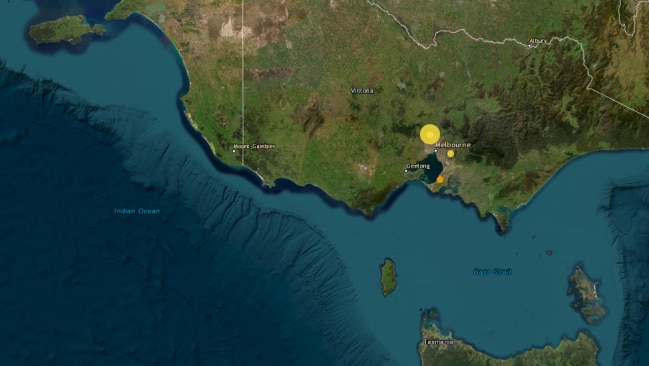 A 2.3 magnitude earthquake has rattled Victoria’s Mornington Peninsula on Saturday - the third to hit greater Melbourne in a week. Picture: GeoScience Australia.