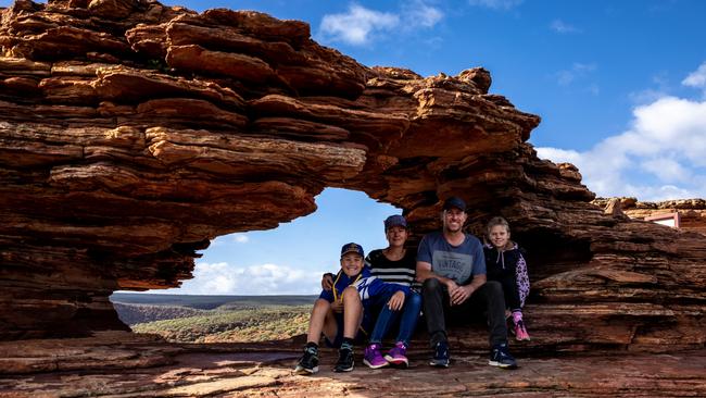 ‘Everyone has been determine­d to get away’: Hayden, left, Kristy, Justin and Hannah Covington at Nature’s Window, Kalbarri, on Friday. Picture: Justine Rowe