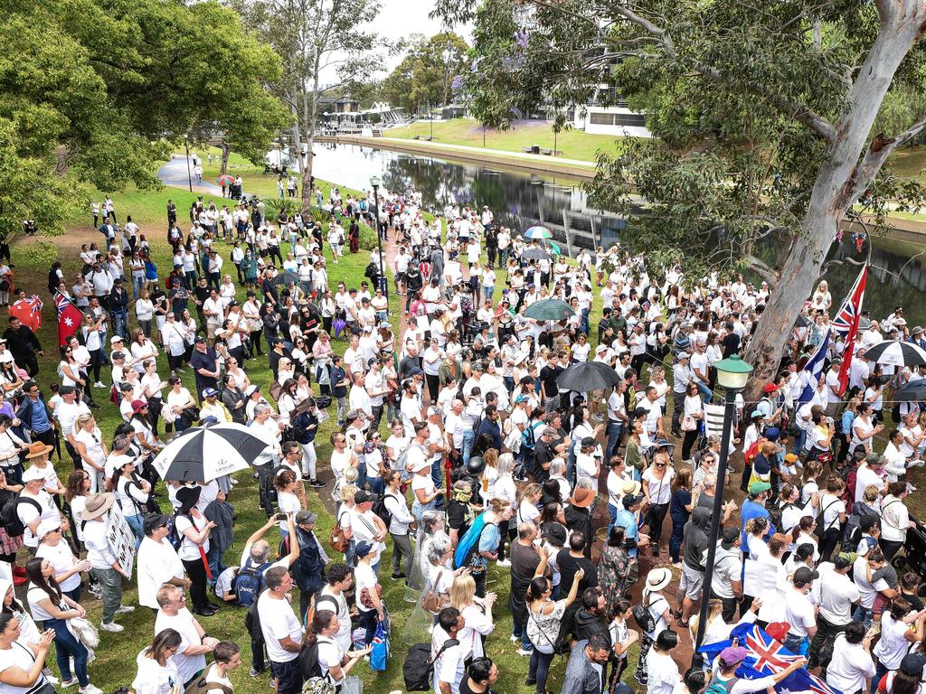 A protest was staged at the Parramatta River. Picture: NCA NewsWire / Flavio Brancaleone
