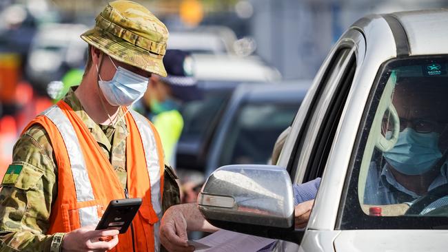 A woman was turned away twice within three hours as she tried to illegally cross the NSW-Victoria border. Picture: Simon Dallinger.