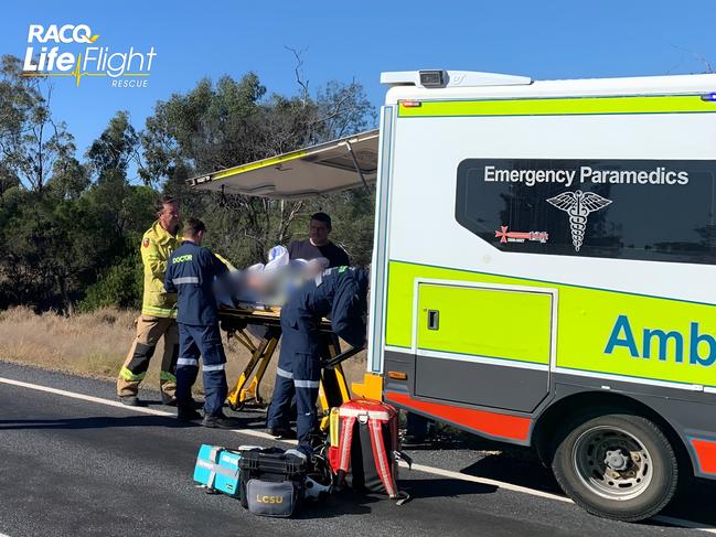 The woman was flown to Toowoomba Hospital this morning following an accident at Goondiwindi (Photo: RACQ LifeFlight)