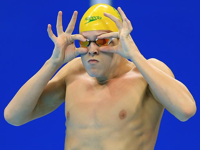 Rio Olympics 2016. The finals and semifinals of the swimming on day 03, at the Olympic Aquatic Centre in Rio de Janeiro, Brazil. Mitch Larkin before the final of the Men’s 100m Backstroke.The race was won by Ryan Murphy from USA. Picture: Picture: Alex Coppel