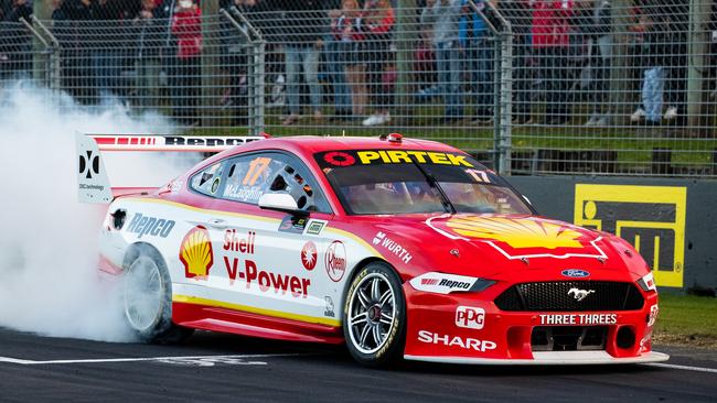 Ford Mustang driver Scott McLaughlin celebrates winning race 2 in Auckland last month. Picture: Getty Images