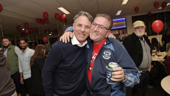 Richard Marles and John Eren at a Labor election function.Picture: Alan Barber