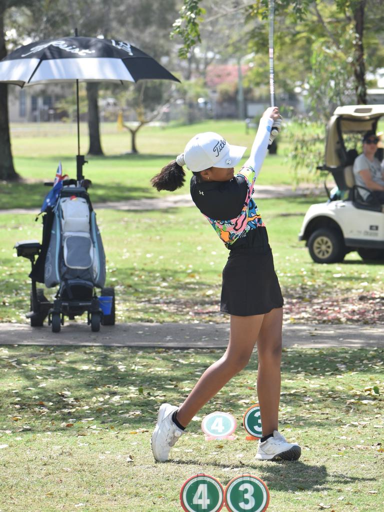 Brisbane's Jazarah Kamu tees off at the US Kids Golf Foundation Australian Open at the Rockhampton Golf Club on September 28.