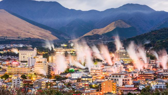 Steam rises from hot-spring bath houses in Beppu.