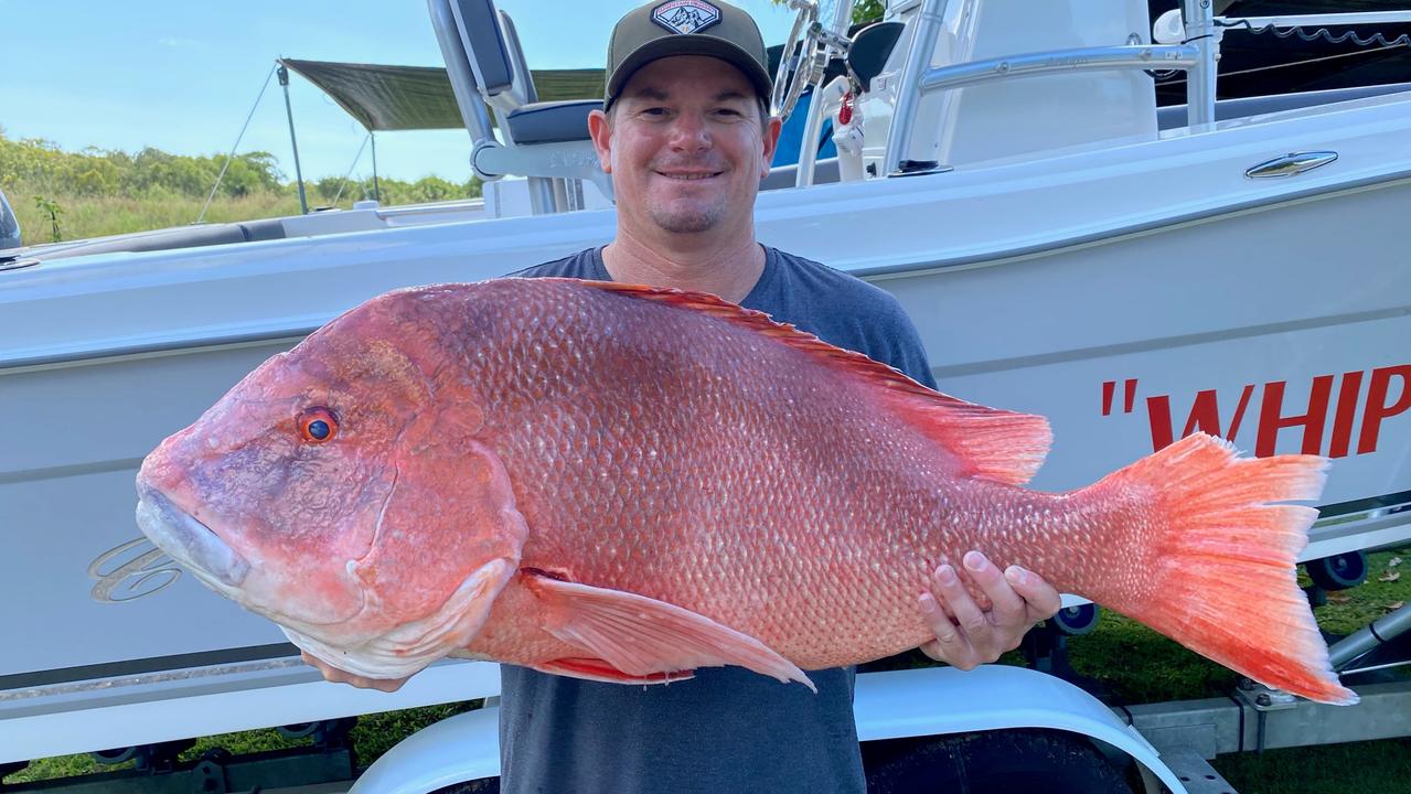 Aaron Fairfull with a massive 15kg Red Emperor he caught offshore of Bundaberg.