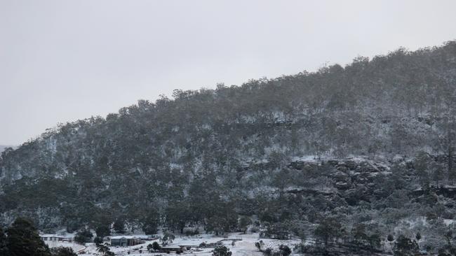 Hobart snow. Saddle Hill above New Norfolk received a dusting overnight