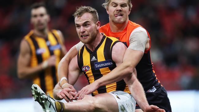 Tom Mitchell’s 50 disposals weren’t enough for the Hawks. Picture: Phil Hillyard