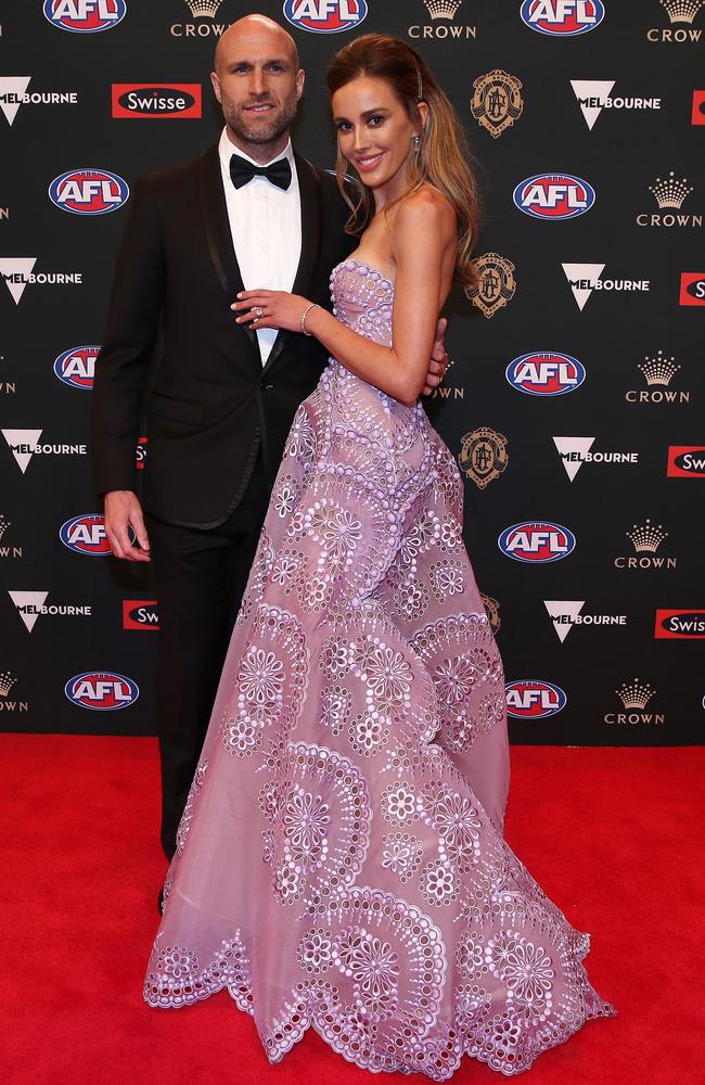 Chris and Rebecca Judd at the Brownlow in 2018. Picture: Michael Klein