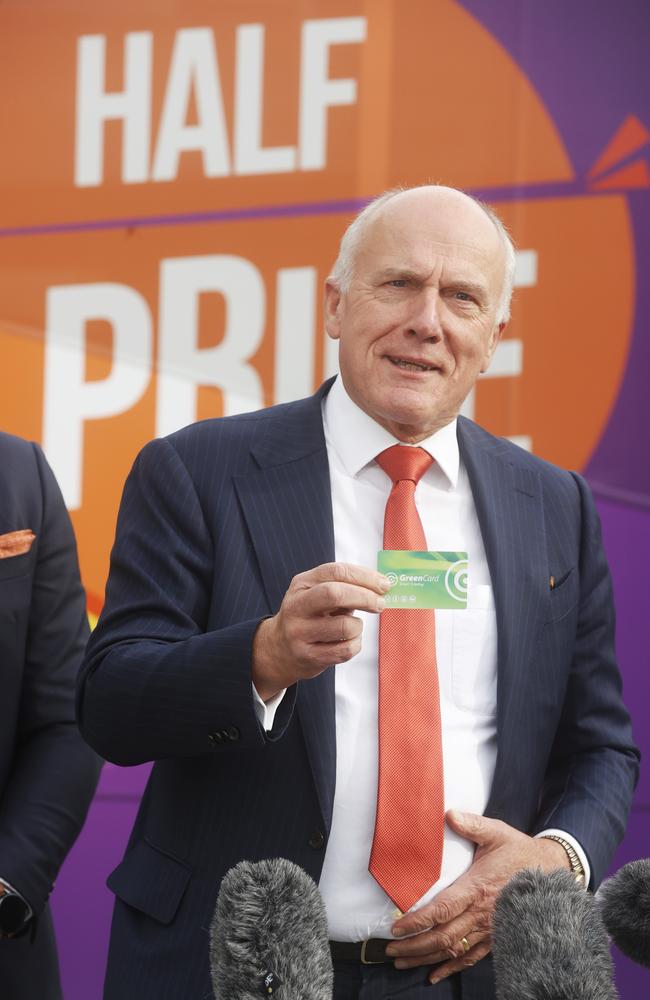 Minister Eric Abetz with his Green Card. Picture: Nikki Davis-Jones