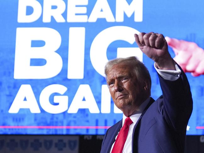 Republican presidential nominee former President Donald Trump gestures at a campaign rally at Van Andel Arena, Tuesday, Nov. 5, 2024, in Grand Rapids, Mich. (AP Photo/Evan Vucci)