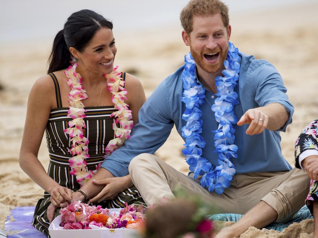 Meghan and Harry in happier times during their visit to Bondi. Picture: Dominic Lipinski/Pool via AP.