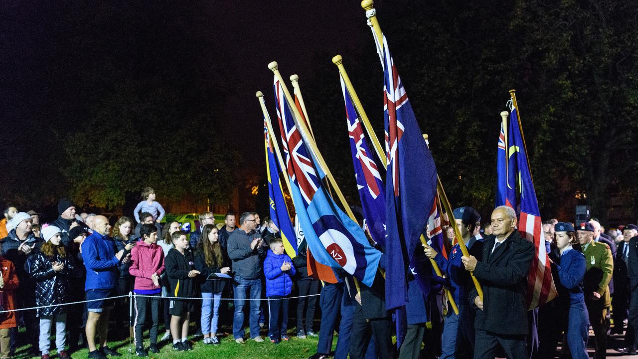 Large crowds cheer during the Anzac Day Parade at Cranmer Square in Christchurch. Picture: Getty 