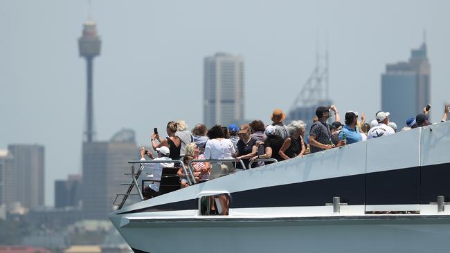 Crowds watch during the start of the 2019 Sydney Hobart Yacht Race in Sydney. Picture: Brett Costello