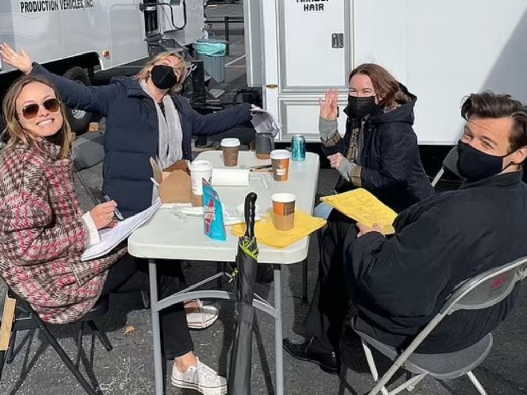 Olivia Wilde, Harry Styles and Florence Pugh on set of Don't Worry Darling, which was plagued by bad press. Picture: oliviawilde/Instagram