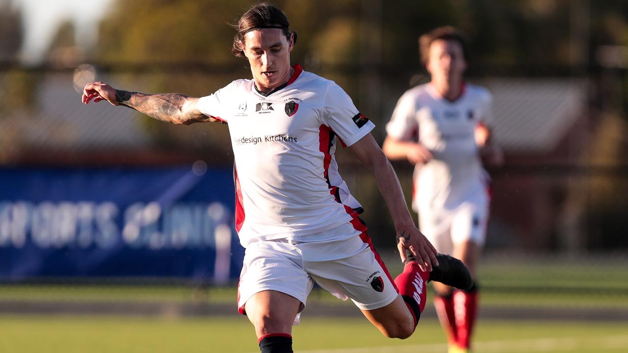 South Adelaide midfielder Liam Wooding in action during the NPL SA clash against Adelaide Olympic on Saturday, February 23 2019. Picture: Adam Butler.