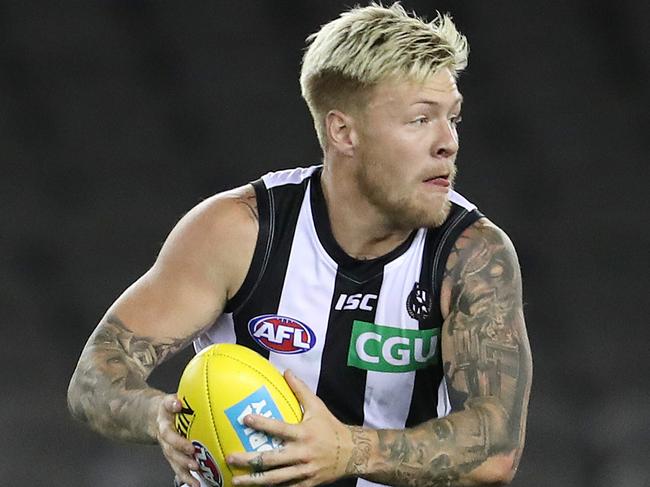 AFL Round 1. Western Bulldogs v Collingwood at Marvel Stadium..  21/03/2020.  Jordan De Goey of the Magpies Q3   . Pic: Michael Klein