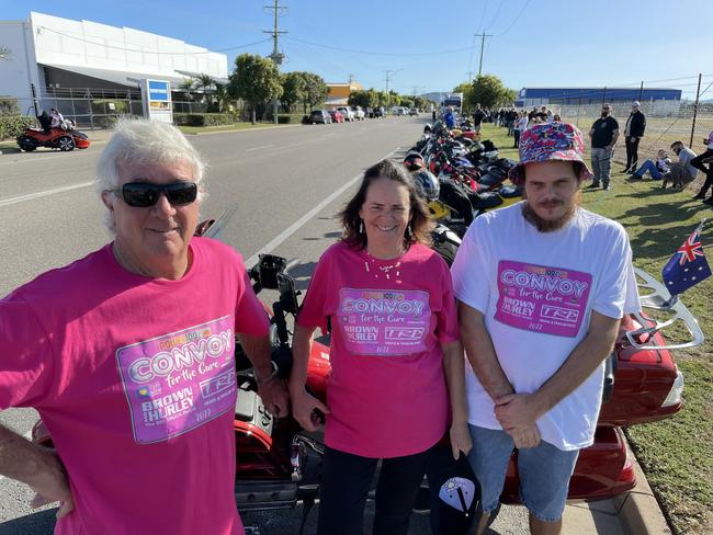 Joe Ricketts (left), Glenda Sawtell and Blake Davis were excited to be riding in Townsville's 2022 Convoy For The Cure. Picture: Leighton Smith