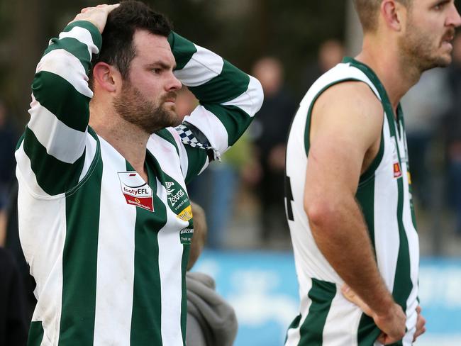 Ryan Fisher after the 2017 grand final defeat. Picture : George Salpigtidis