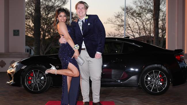 Phoebe Barnes, 17, and Cameron Anderson, 17, at the Ormeau Woods School formal at Links Resort, Hope Island. Picture: Glenn Hampson