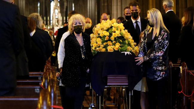 Patti was heard sobbing as she walked out of the service with her husband’s casket. Picture: Darrian Traynor/Getty Images